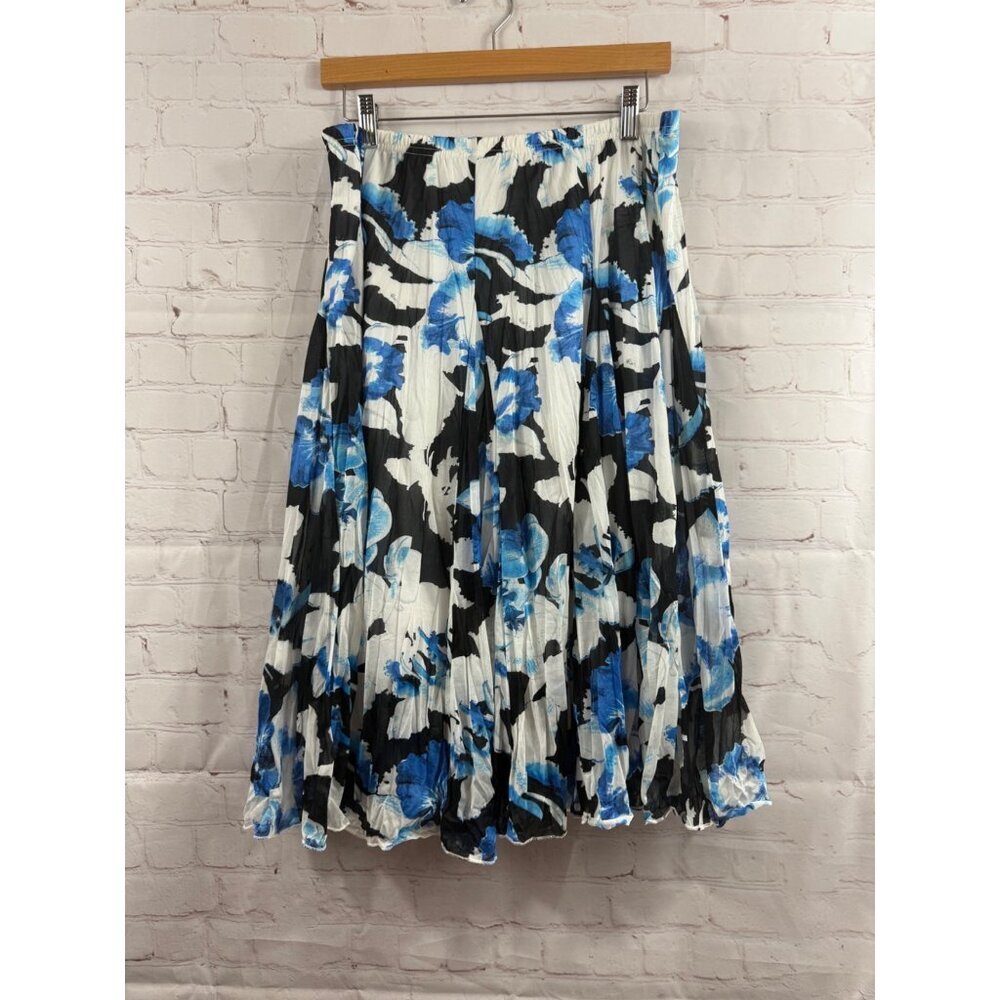 Larry Levine Skirt Womens Size Large  Blue Black White A-Line Pull On